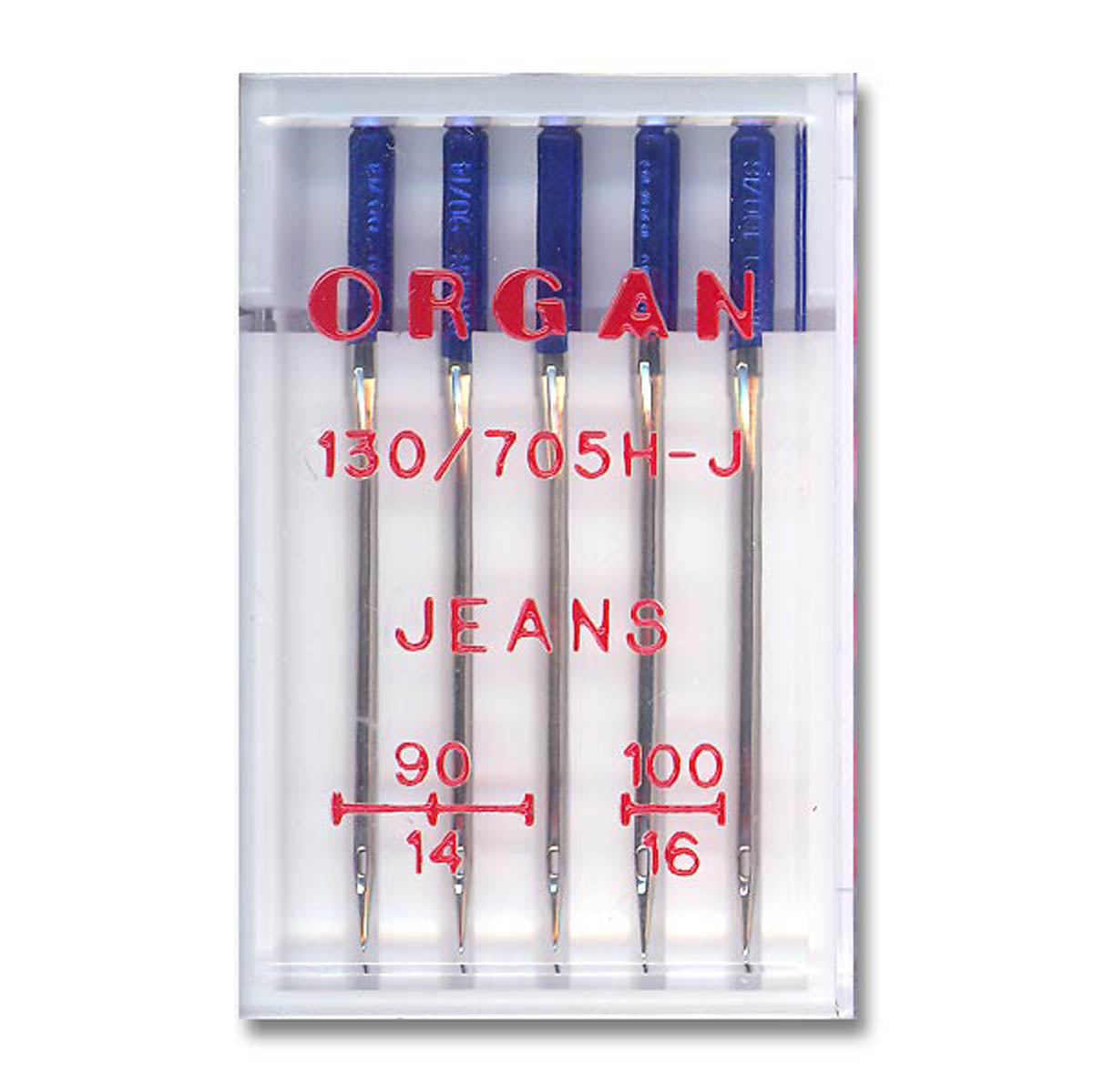 Set of 5 special jeans needles - flat heel - domestic sewing machine - Organ brand