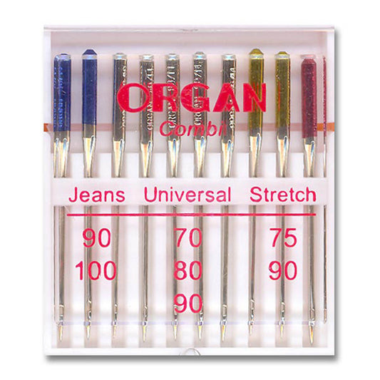 Pack of 10 mixed fabric needles - flat heel - domestic sewing machine - Organ brand