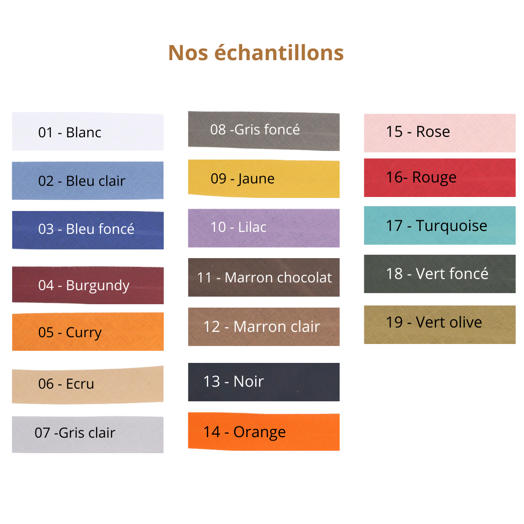 Echantillons de biais (5 / 10 / 15 coloris au choix)